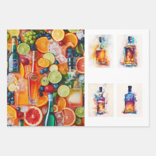 Decoupage Beverage Background Liquor Bottles Wrapping Paper Sheet