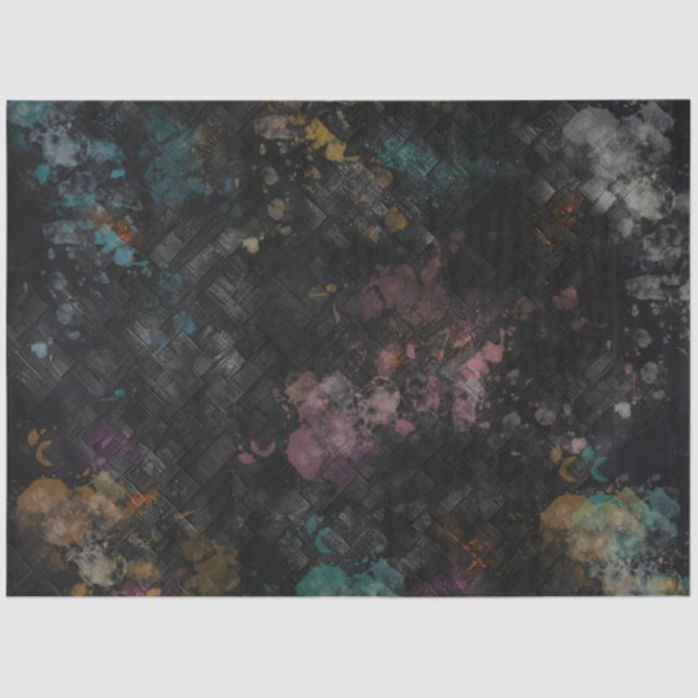 Decoupage Black Textured Faux Purple, Yellow, Teal Tissue Paper (Front)