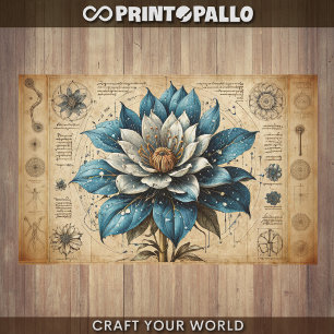Decoupage - Bleu flower on parchment - Tissue Paper