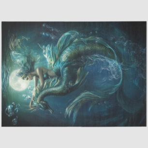 Decoupage Blue Mermaid on Sea Dragon Bubbles Tissue Paper