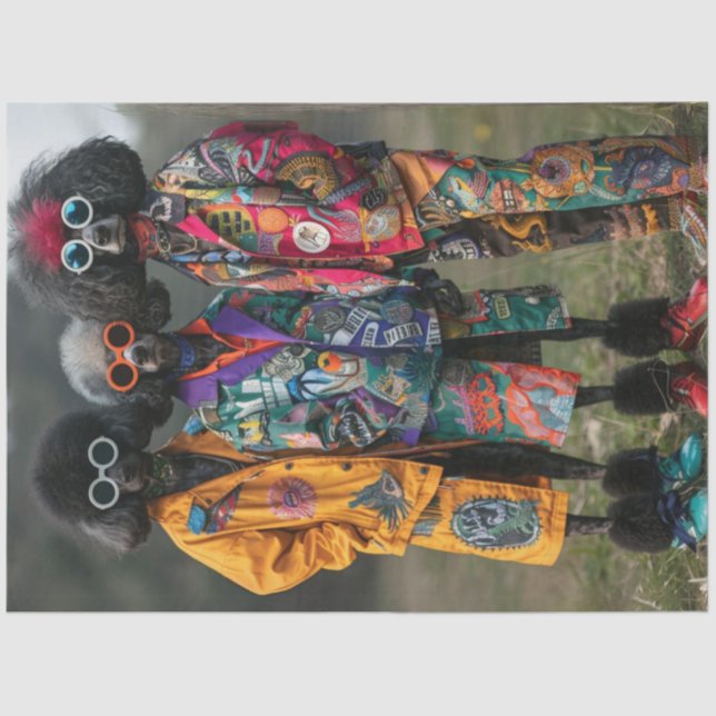 Decoupage Boho Hippie Standard Poodles  Tissue Paper (Front)