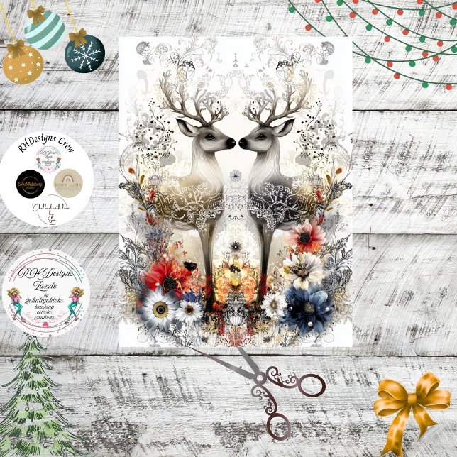 Decoupage Bold Deer Floral Christmas Art Print  Tissue Paper (Creator Uploaded)