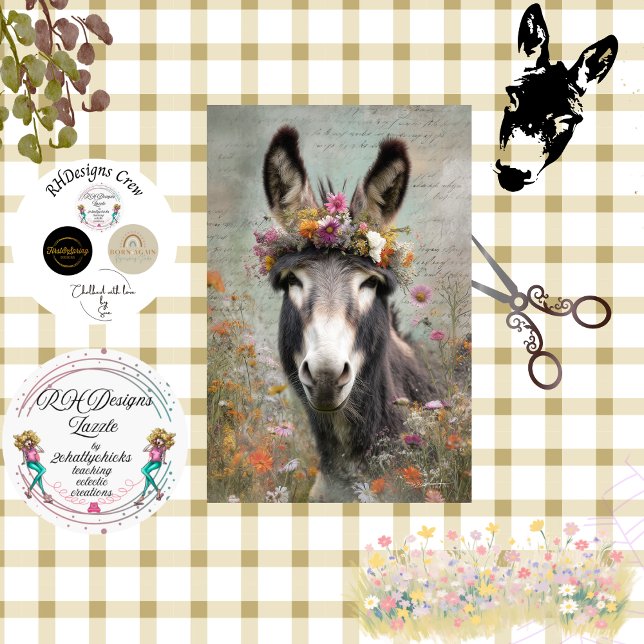 Decoupage Bold Donkey Floral Crown Farm  Tissue Paper (Creator Uploaded)
