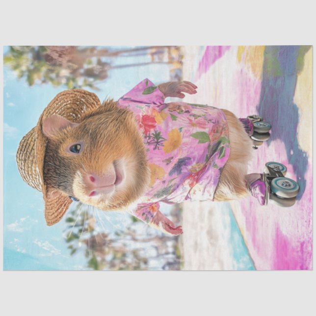 Decoupage Brown White Otter Skating at Ocean  Tissue Paper (Front)