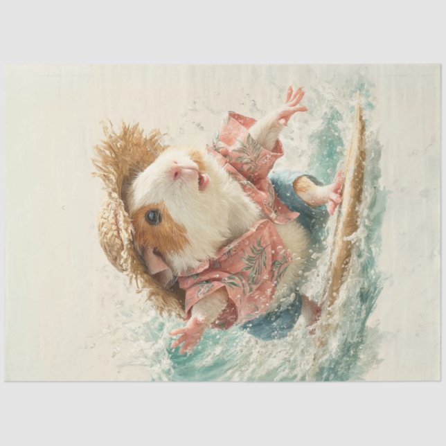 Decoupage Brown White Otter Surfing Ocean  Tissue Paper (Front)