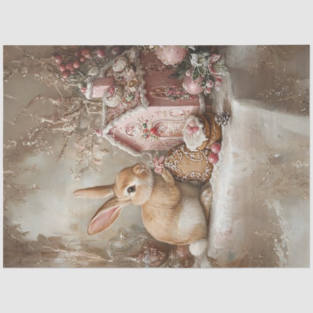 Decoupage Bunny Celebrating Easter & Christmas  Tissue Paper (Front)
