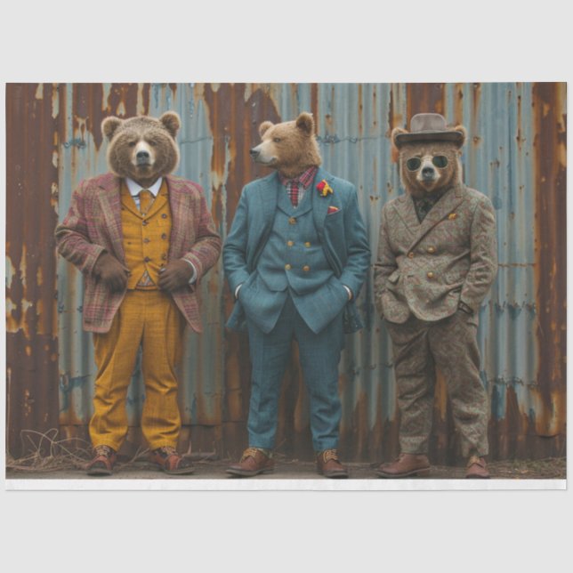 Decoupage Business Dressed Bears  Tissue Paper (Front)