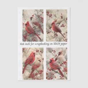Decoupage Cardinal Panels 4x6" & 4 Designs Tissue Paper