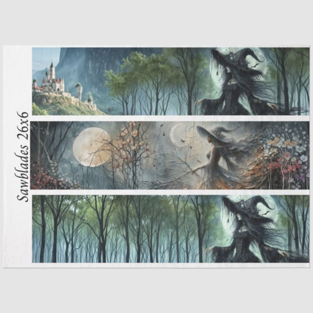 Decoupage Castle Witch Moonlit Design Handsaws  Tissue Paper (Front)
