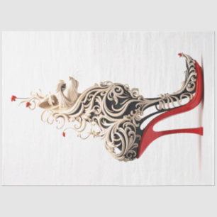 Decoupage Cat Intertwined in Red High Heel  Tissue Paper