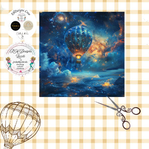 Decoupage Celestial Night Sky Hot Air Balloon Tissue Paper
