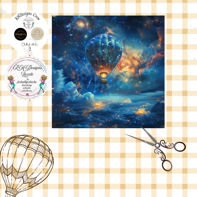 Decoupage Celestial Night Sky Hot Air Balloon Tissue Paper (Creator Uploaded)