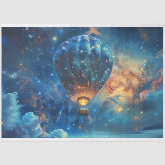 Decoupage Celestial Night Sky Hot Air Balloon Tissue Paper (Front)