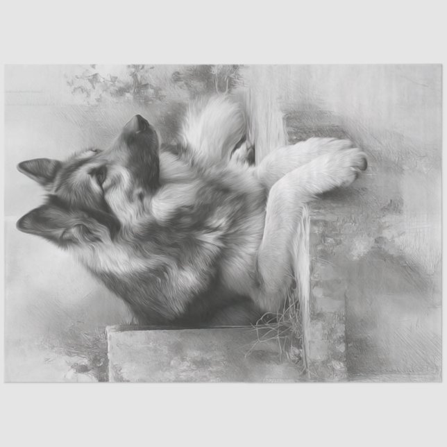 Decoupage Charcoal German Shepard Portrait  Tissue Paper (Front)