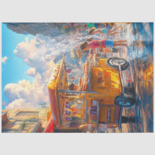Decoupage Children Street Food Truck Yellow Tissue Paper