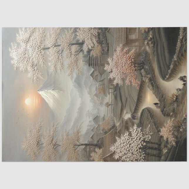 Decoupage Chinese Village Mount Fuji  Tissue Paper (Front)