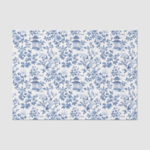 Decoupage Chinoiserie Pagoda Crane Blue Tissue Paper