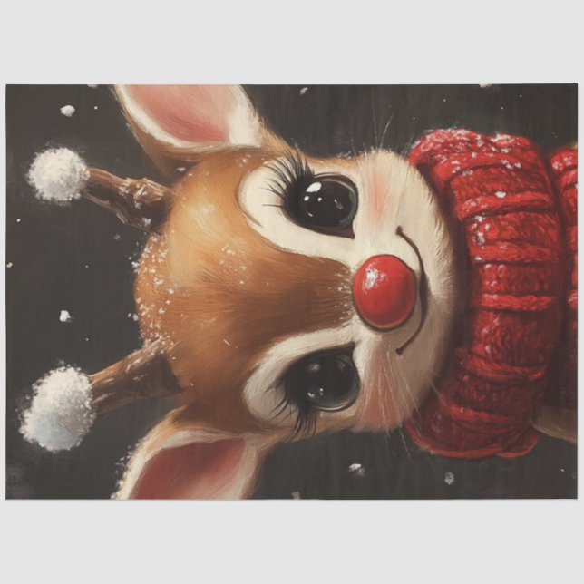 Decoupage Christmas Festive Rudolph Reindeer Tissue Paper (Front)