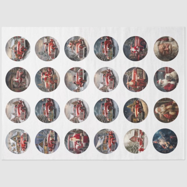 Decoupage Christmas Santa Truck Coasters  Tissue Paper (Front)