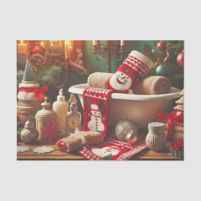 Decoupage Christmas Snowman Bathroom Tissue Paper (Front)