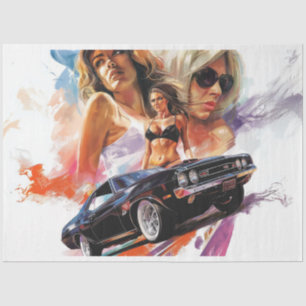 Decoupage Classic Car Vintage Poster  Tissue Paper
