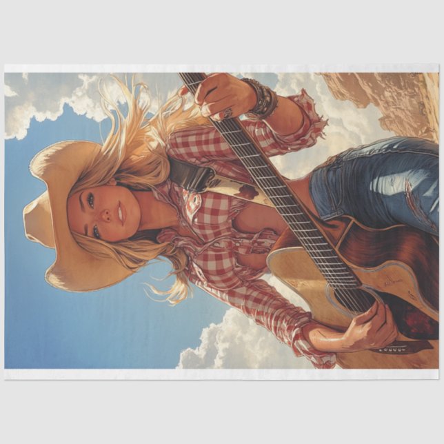 Decoupage Classic Poster Country Girl Musician  Tissue Paper (Front)