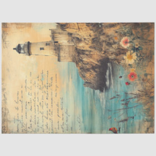 Decoupage Coastal Lighthouse Poem Nautical Scene Tissue Paper