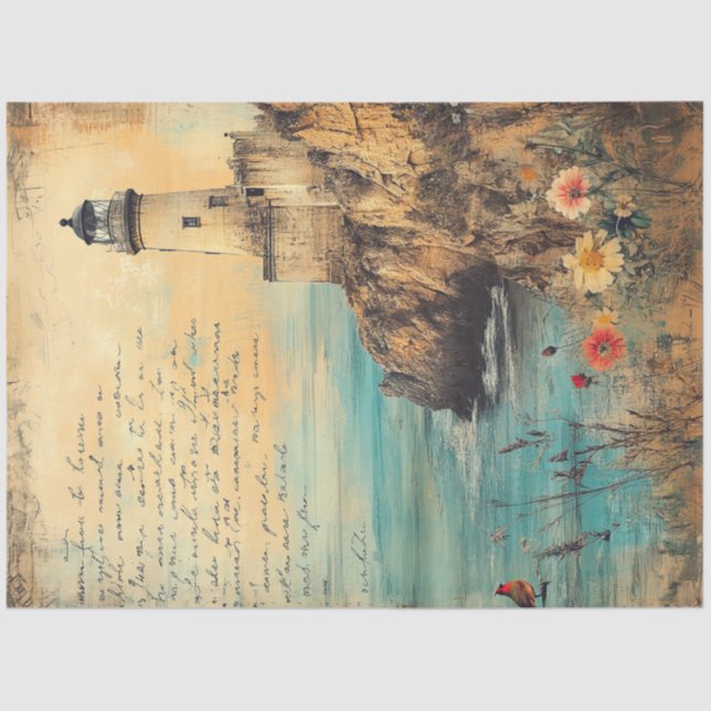 Decoupage Coastal Lighthouse Poem Nautical Scene Tissue Paper (Front)