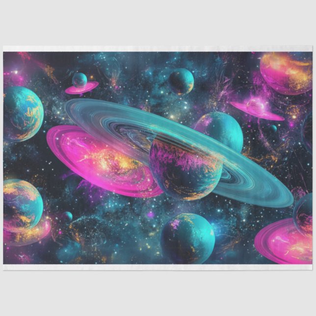 Decoupage Cosmic Landscape Planets Vibrant Colours Tissue Paper (Front)