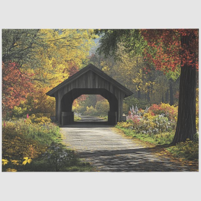Decoupage Country Covered Bridge Fall Setting Tissue Paper (Front)