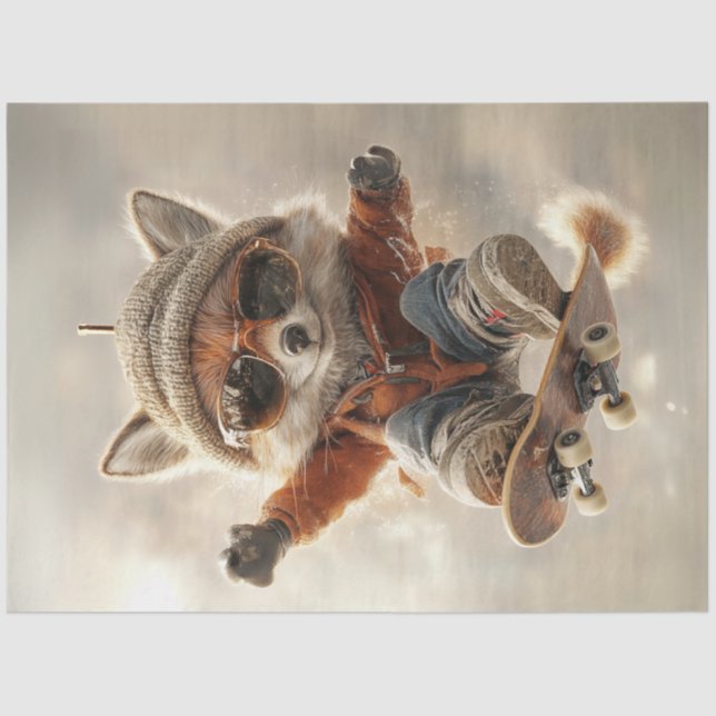 Decoupage Country Fox Riding Skateboard Tissue Paper (Front)