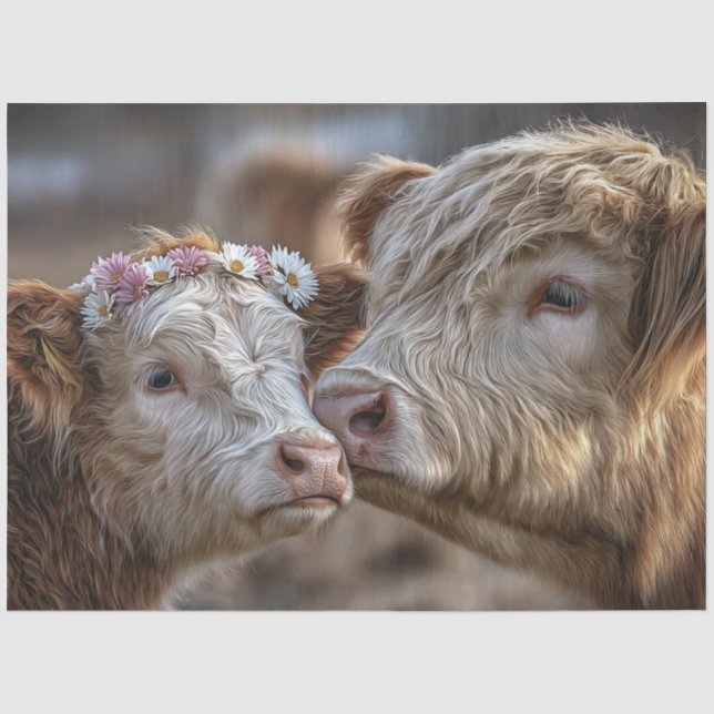 Decoupage Cow & Calf Nose To Nose Show Love  Tissue Paper (Front)