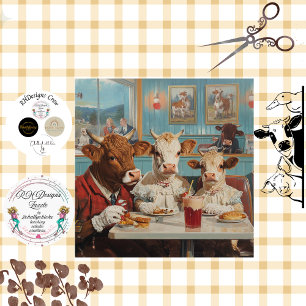 Decoupage Cow Family Sitting in Vintage Diner Tissue Paper