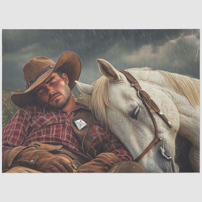Decoupage Cowboy Horse Field Before Storm Tissue Paper (Front)