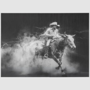 Decoupage Cowboy Riding Bull Swirling Smoke Rings Tissue Paper