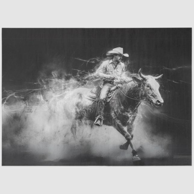 Decoupage Cowboy Riding Bull Swirling Smoke Rings Tissue Paper (Front)