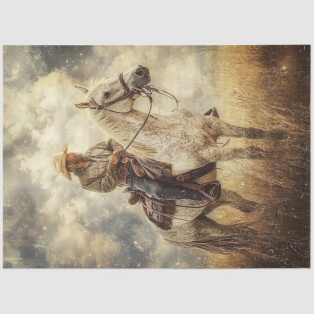 Decoupage Cowboy Riding Horse Field Tissue Paper (Front)