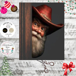 Decoupage Cowboy Santa Peeking Naughty Nice  Tissue Paper