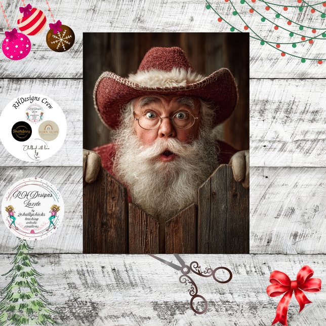 Decoupage Cowboy Santa Peeking Rustic Fence  Tissue Paper (Creator Uploaded)