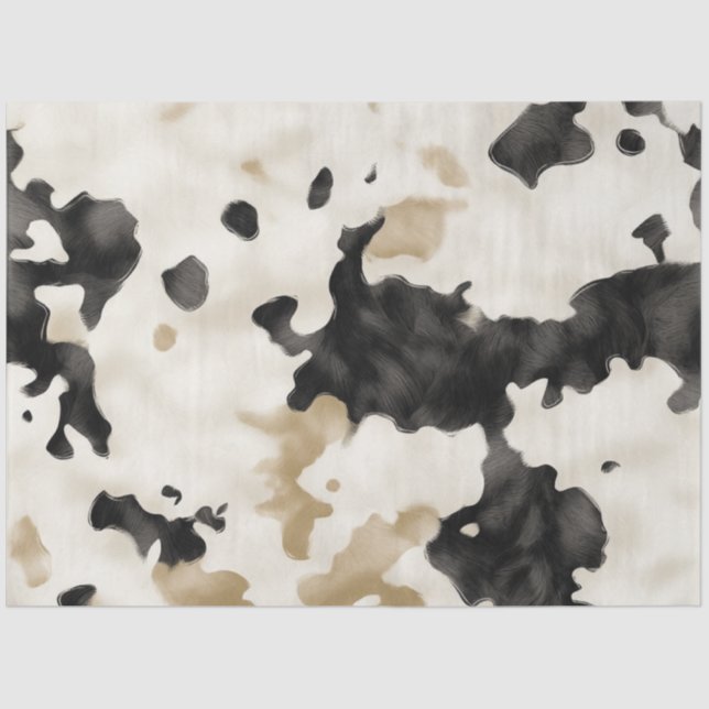 Decoupage Cowhide Black White Brown Pattern Tissue Paper (Front)
