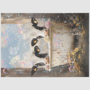 Decoupage Cows Bubble Bath Antique Bath Tub  Tissue Paper