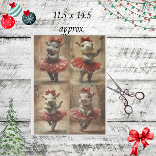 Decoupage Cute Hippo Dancing in Christmas Tutu Tis Tissue Paper