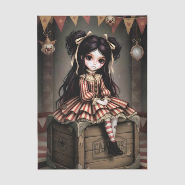 Decoupage Dark Circus Doll Tissue Paper (Front)
