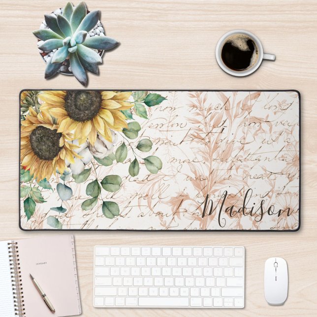 Découpage de tournesol rustique Vintage monogramme (In situ on office desk)