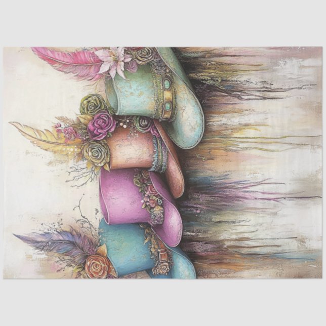 Decoupage Decorated Ornate Hats Feathers Elements  Tissue Paper (Front)