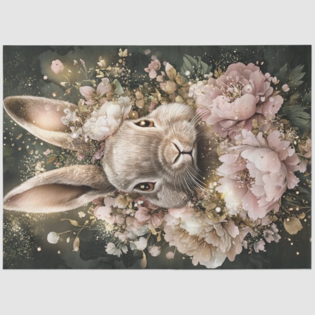 Decoupage Delicate Easter Rabbit Floral Designs  Tissue Paper (Front)