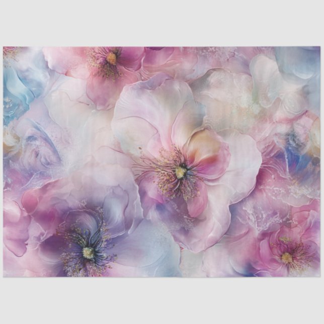 Decoupage Delicate Purple Pink Blue White Flowers  Tissue Paper (Front)