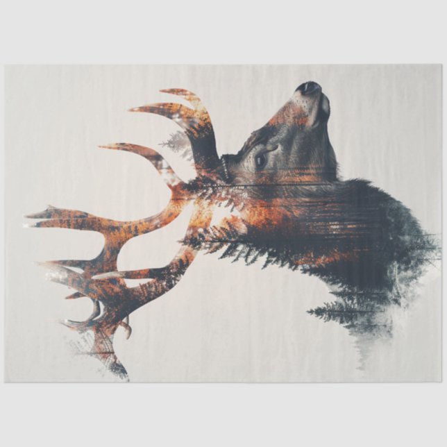 Decoupage Double Exposed Deer & Tree Art Tissue Paper (Front)