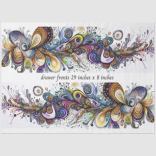 Decoupage Drawer Front 29x8 Teardrop Motif Vibrant Tissue Paper