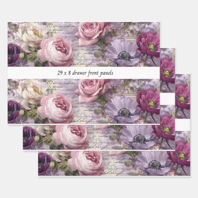 Decoupage Drawer Front Panel French Country Floral Wrapping Paper Sheet (Set)